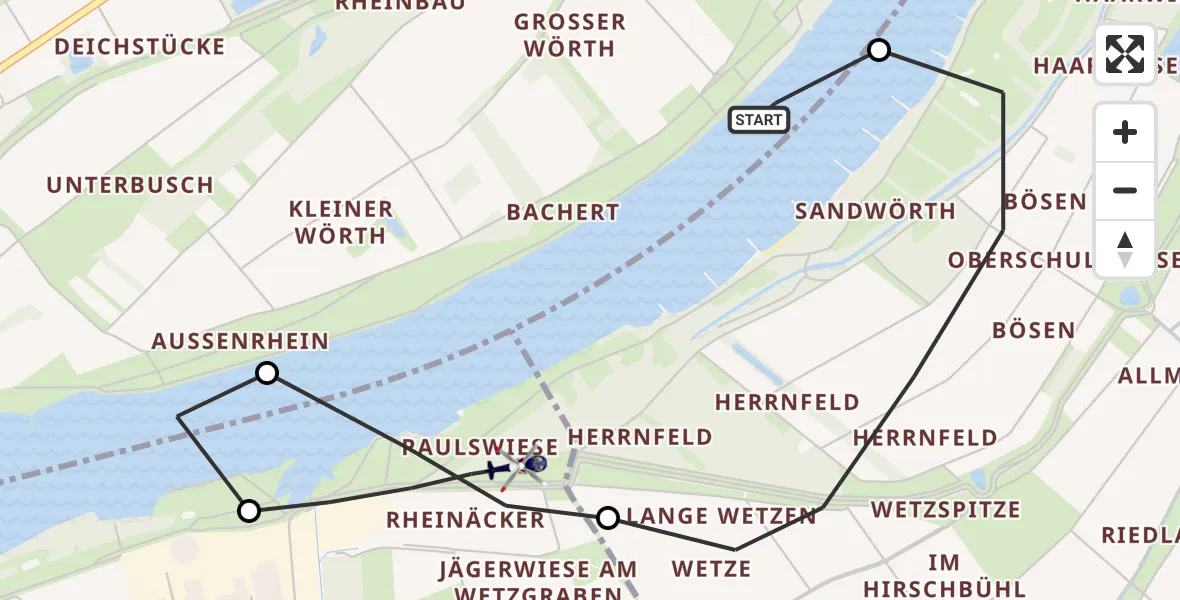 Flugroute Polizeihubschrauber Worms - Biblis, 28 September 2026, 18:47