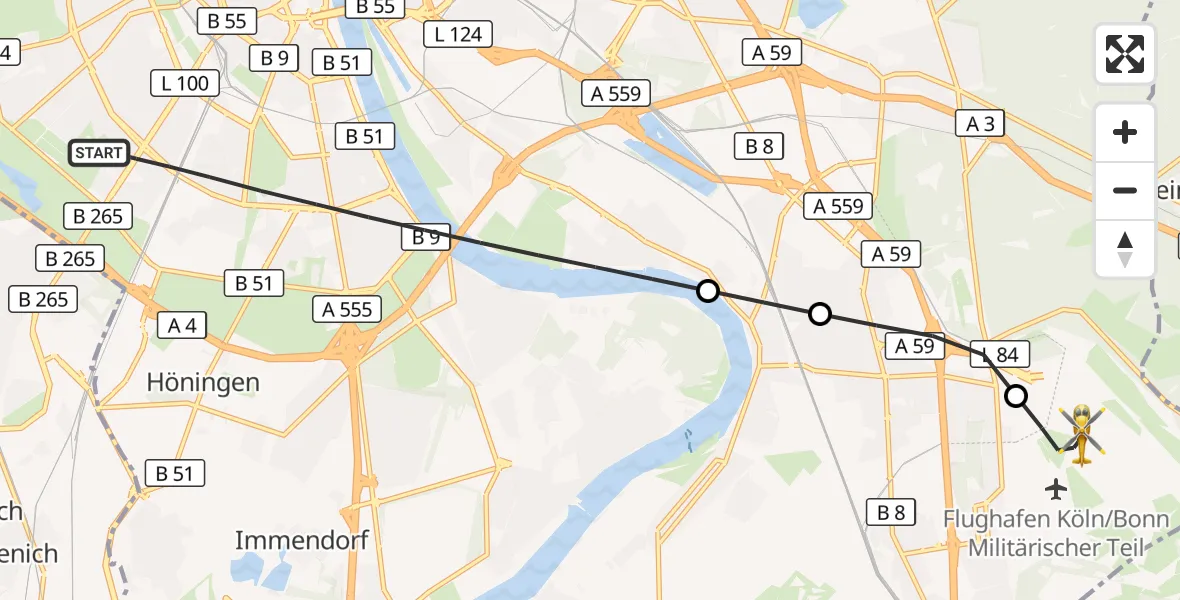 Flugroute Ambulanzhubschrauber Köln - Köln Bonn Flughafen, 28 September 2026, 18:59