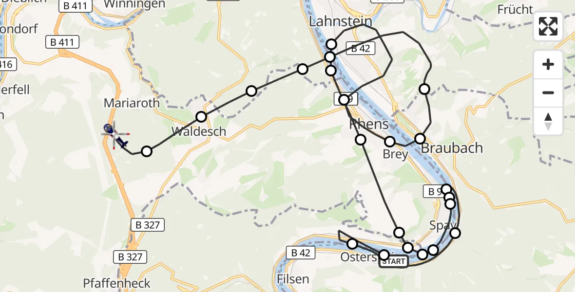 Flugroute Polizeihubschrauber Osterspai - Dieblich, 28 September 2026, 19:11