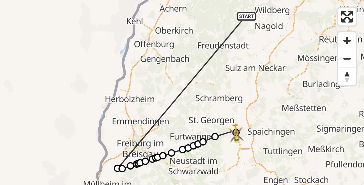 Flugroute Ambulanzhubschrauber Altensteig - DRF Air Rescue Station Villingen-Schwenningen Hubschrauberlandeplatz (Christoph 11), 28 September 2026, 19:28