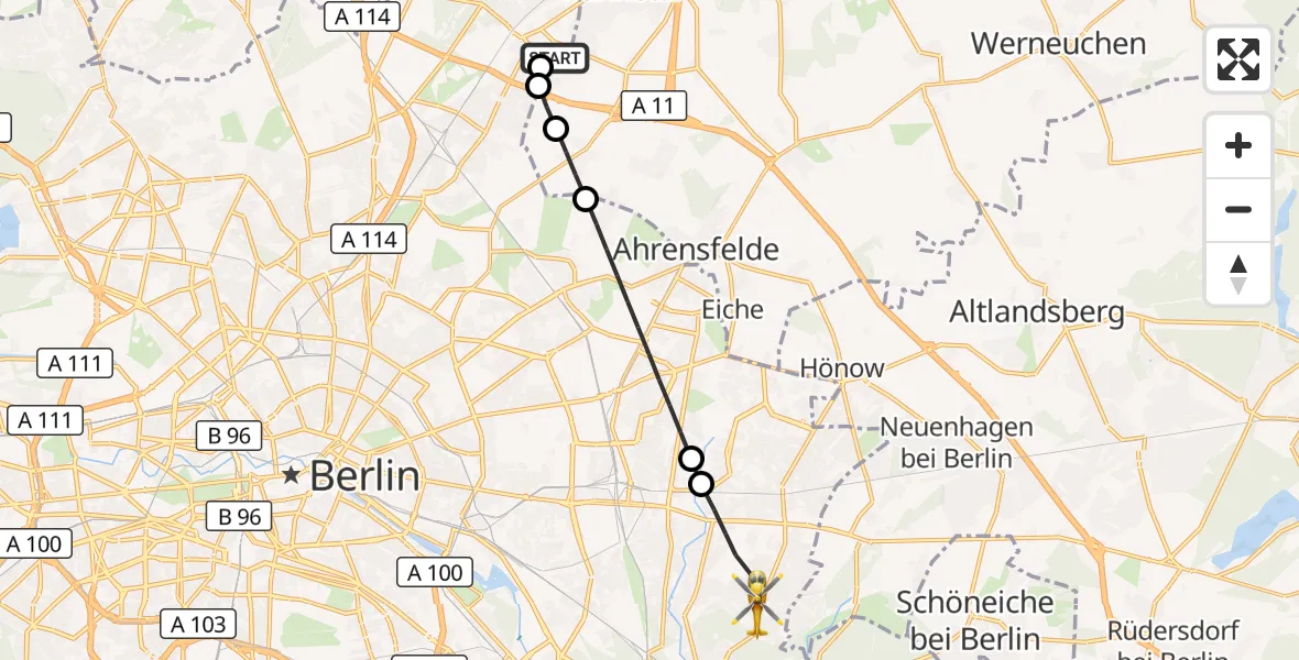 Flugroute Rettungshubschrauber Helios Clinic Berlin-Buch - Berlin, 28 September 2026, 19:30