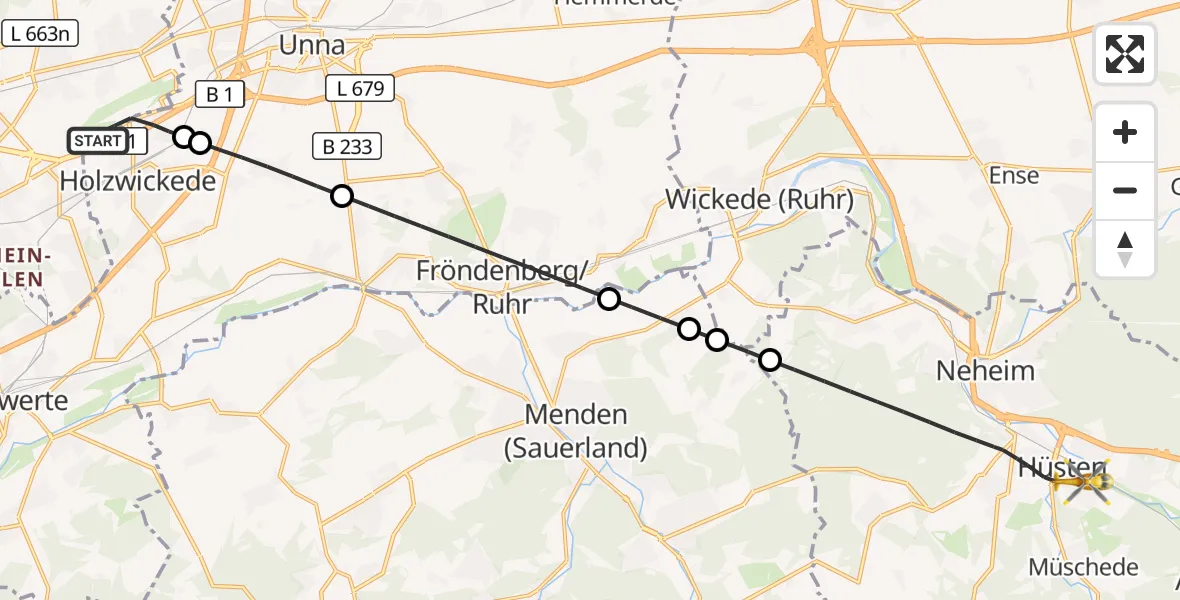 Flugroute Rettungshubschrauber Dortmund Flughafen - Arnsberg, 28 September 2026, 19:43