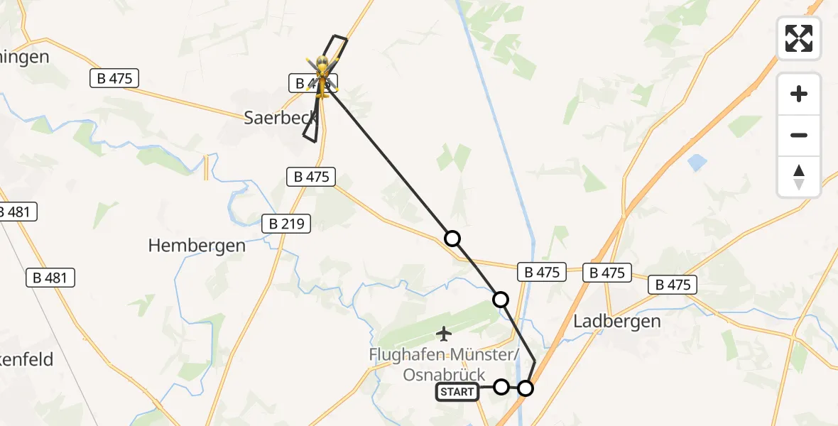 Flugroute Ambulanzhubschrauber Christoph  Westfalen-ADAC - Saerbeck, 28 September 2026, 20:40