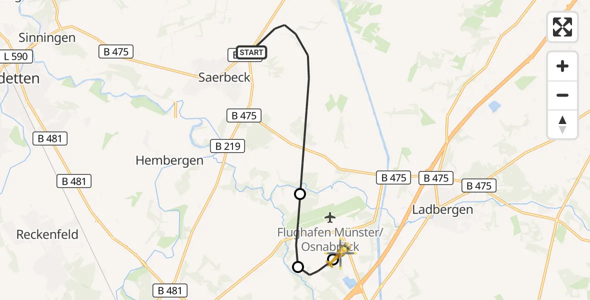 Flugroute Ambulanzhubschrauber Saerbeck - Christoph  Westfalen-ADAC, 28 September 2026, 21:34