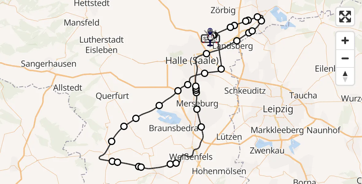 Flugroute Polizeihubschrauber Halle-Oppin Flugplatz - Halle-Oppin Flugplatz, 28 September 2026, 21:50
