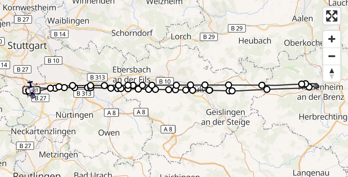 Flugroute Polizeihubschrauber Flughafen Stuttgart - Flughafen Stuttgart, 29 September 2026, 01:24