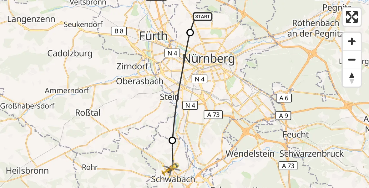 Flugroute Rettungshubschrauber Flughafen Nuremberg - Schwabach, 29 September 2026, 02:56