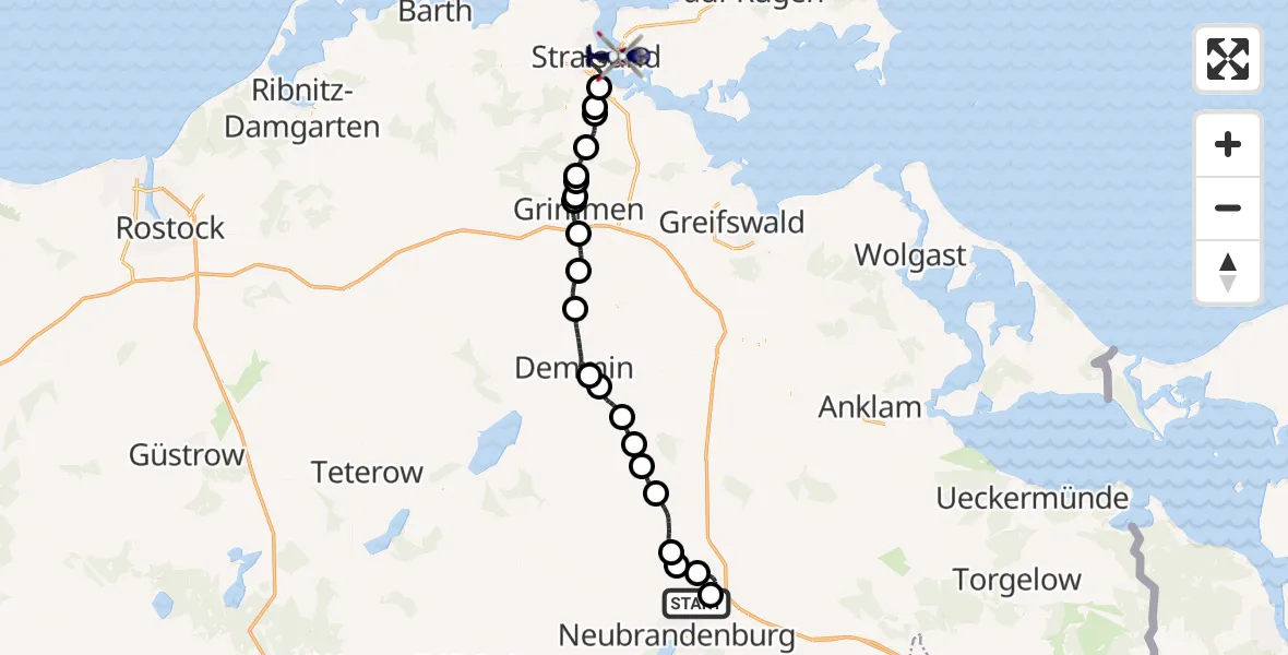 Flugroute Polizeihubschrauber Neubrandenburg Trollenhagen Flughafen - Stralsund, 29 September 2026, 03:03
