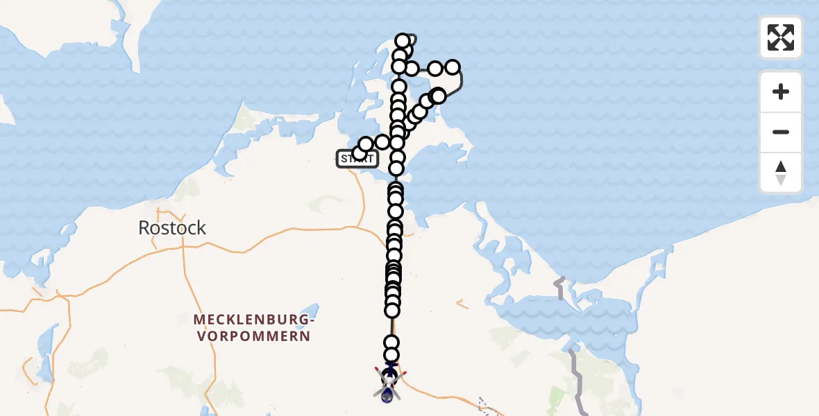 Flugroute Polizeihubschrauber Stralsund - Neubrandenburg Trollenhagen Flughafen, 29 September 2026, 03:44