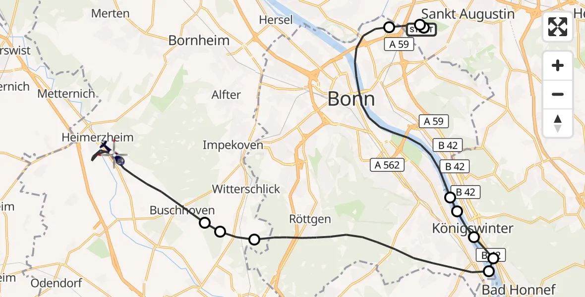 Flugroute Polizeihubschrauber Sankt Augustin - Swisttal, 29 September 2026, 05:17