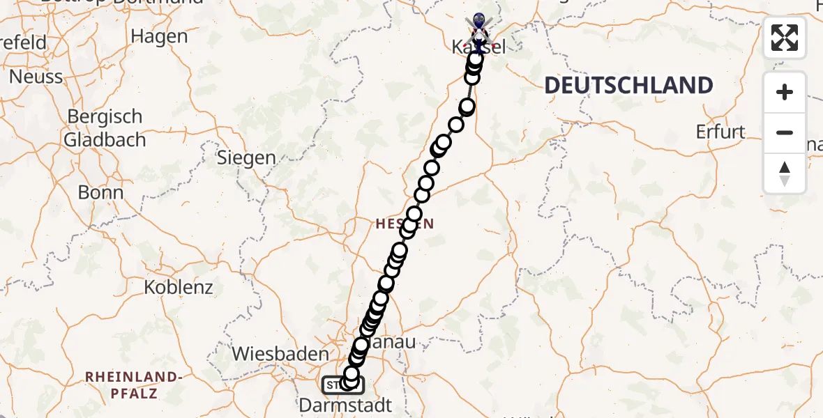 Flugroute Polizeihubschrauber Flughafen Frankfurt-Egelsbach - Fuldatal Bundespolizei Hubschrauberlandeplatz, 29 September 2026, 05:36