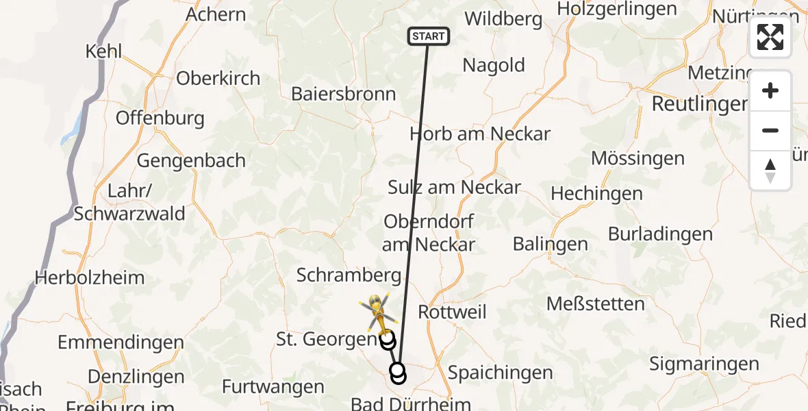 Flugroute Ambulanzhubschrauber Altensteig - Königsfeld im Schwarzwald, 29 September 2026, 05:45