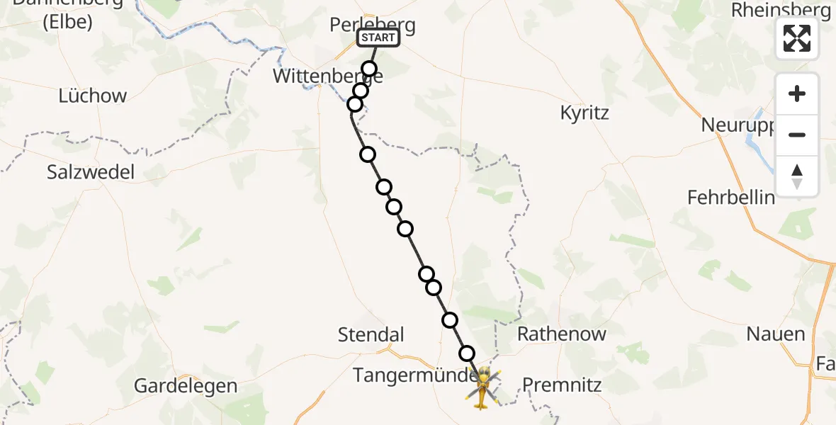 Flugroute Rettungshubschrauber Perleberg - Wust-Fischbeck, 29 September 2026, 05:48