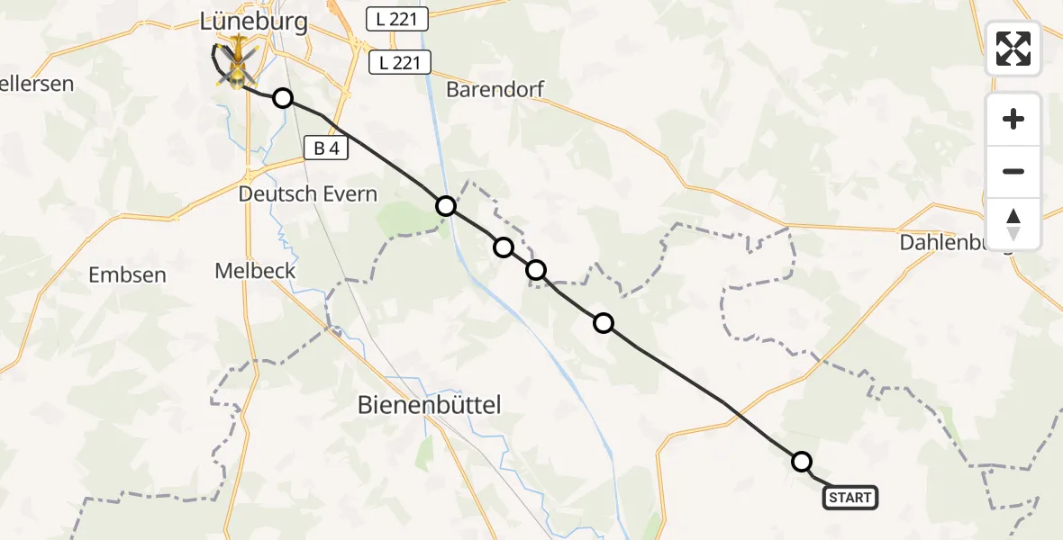 Flugroute Rettungshubschrauber Himbergen - Lüneburg, 29 September 2026, 05:56