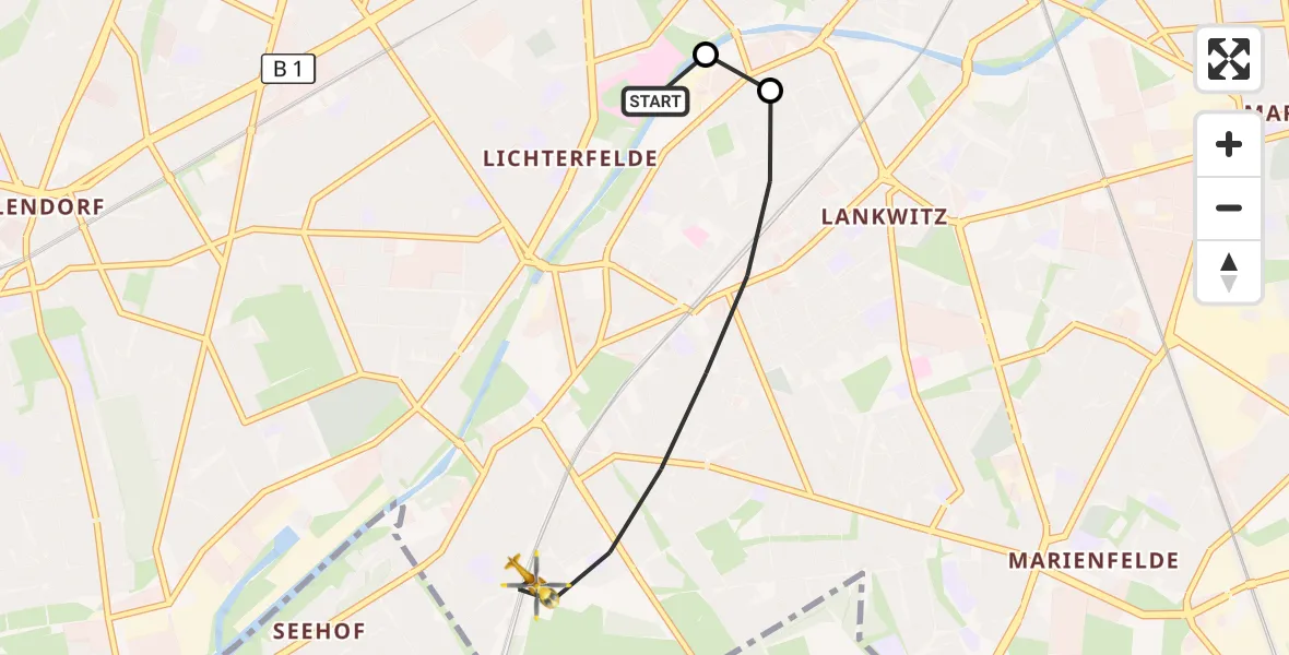 Flugroute Rettungshubschrauber Charité Clinic Benjamin Franklin Campus - Berlin, 29 September 2026, 05:57