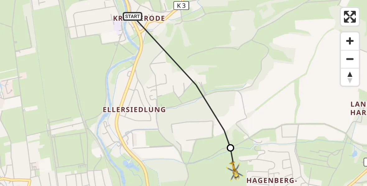 Flugroute Rettungshubschrauber Nordhausen - Südharz Hospital Nordhausen, 29 September 2026, 06:01