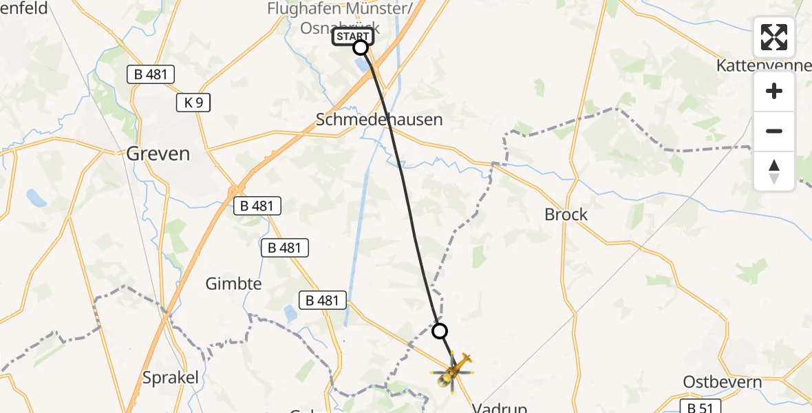 Flugroute Ambulanzhubschrauber Christoph  Westfalen-ADAC - Telgte, 29 September 2026, 06:10