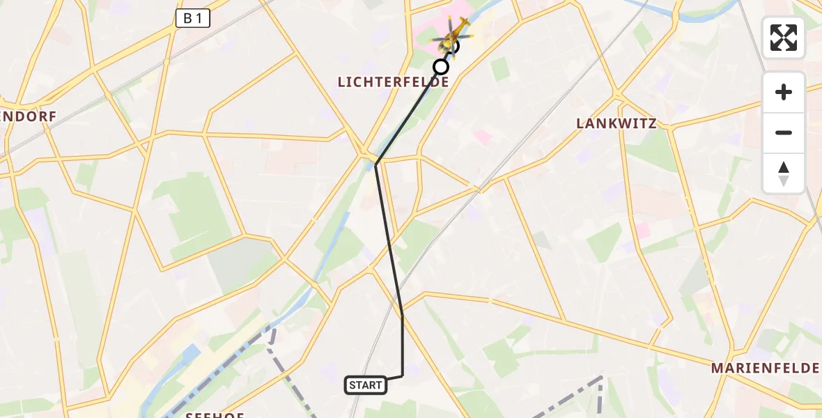 Flugroute Rettungshubschrauber Berlin - Charité Clinic Benjamin Franklin Campus, 29 September 2026, 06:13