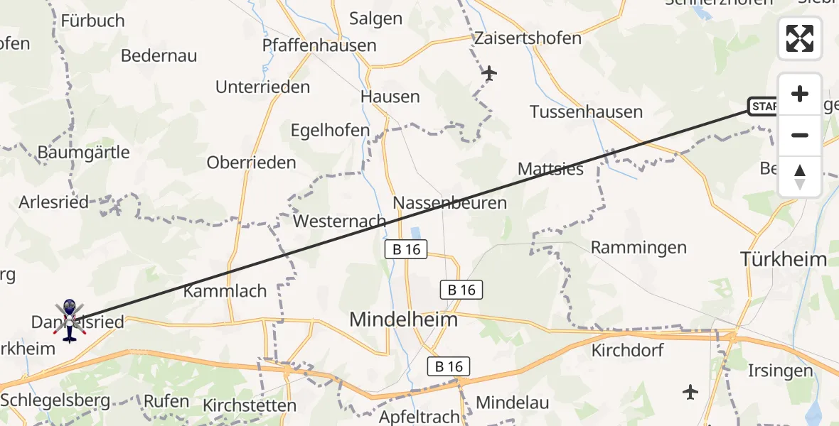 Flugroute Polizeihubschrauber Ettringen - Erkheim, 29 September 2026, 06:24