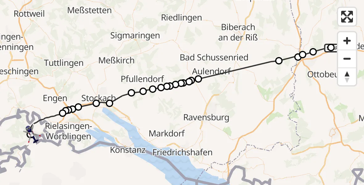 Flugroute Polizeihubschrauber Erkheim - Schaffhausen Cantonal Hospital Heliport, 29 September 2026, 06:28