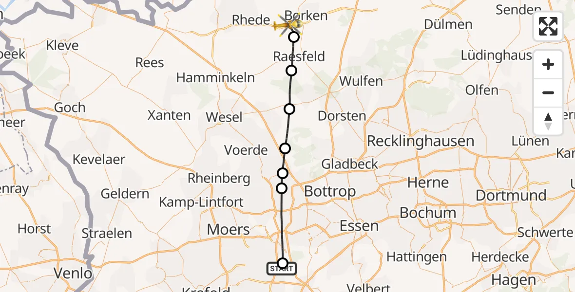 Flugroute Rettungshubschrauber Duisburg Air Rescue Hubschrauberlandeplatz (Christoph 9) - Borken, 29 September 2026, 06:31