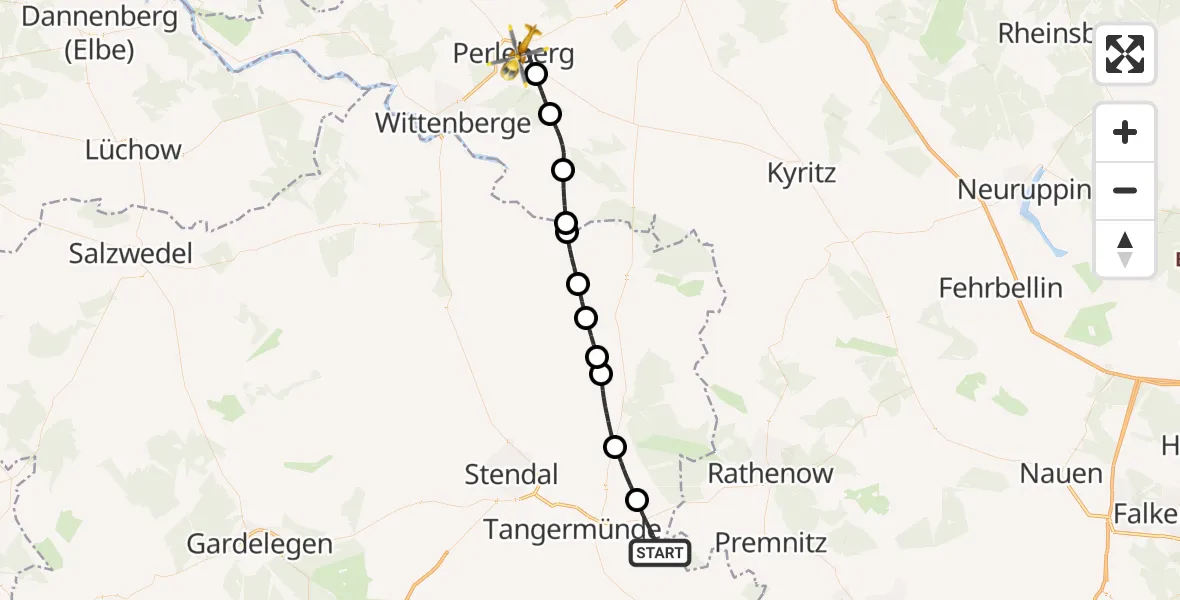 Flugroute Rettungshubschrauber Wust-Fischbeck - Perleberg, 29 September 2026, 06:37