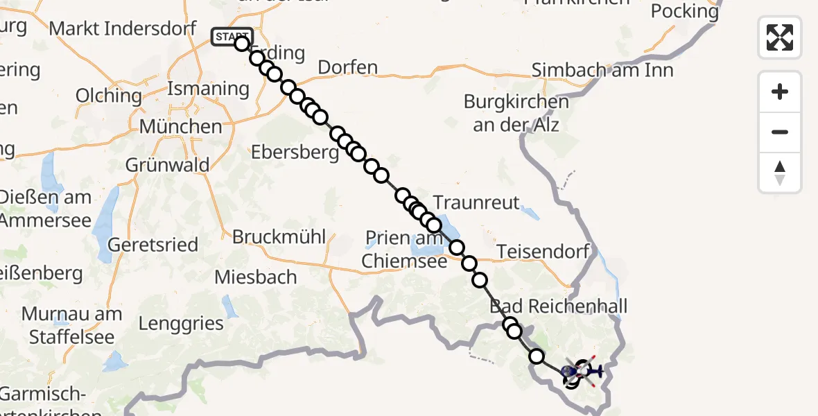 Flugroute Polizeihubschrauber München Flughafen - Schönau a.Königssee, 29 September 2026, 06:43