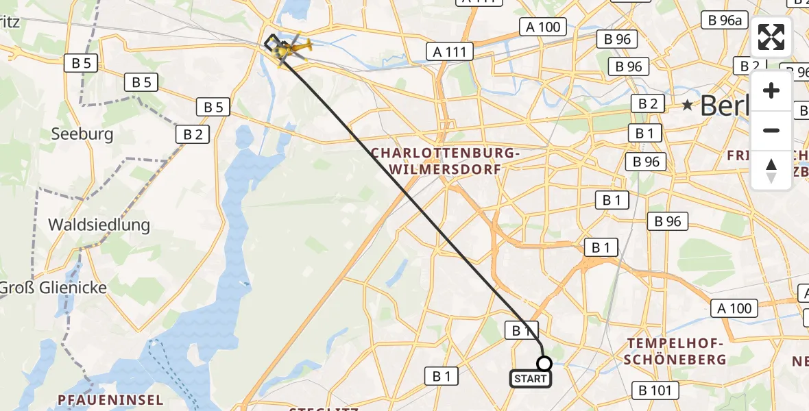 Flugroute Rettungshubschrauber Charité Clinic Benjamin Franklin Campus - Berlin, 29 September 2026, 06:43