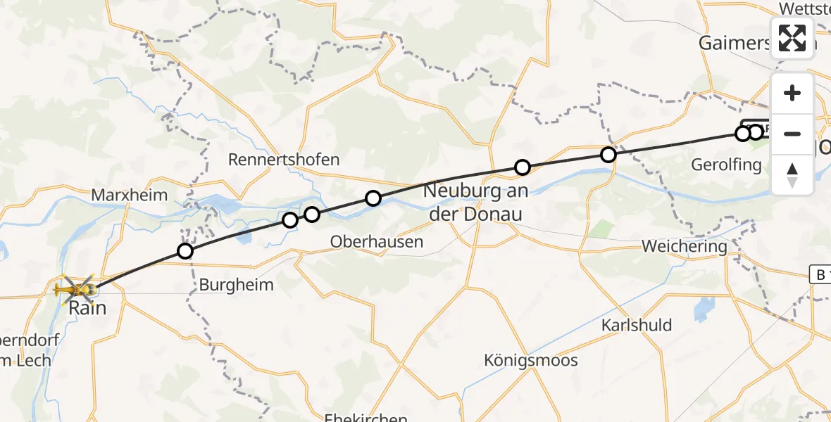 Flugroute Rettungshubschrauber Ingolstadt Hospital - Rain, 29 September 2026, 06:44