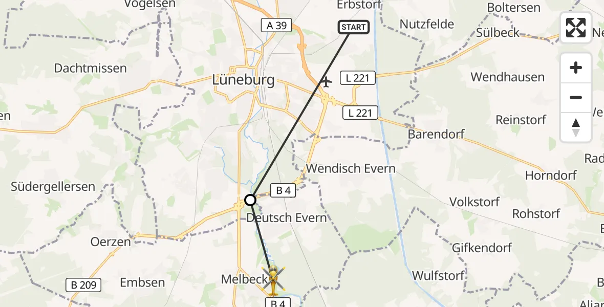 Flugroute Rettungshubschrauber Adendorf - Deutsch Evern, 29 September 2026, 06:50