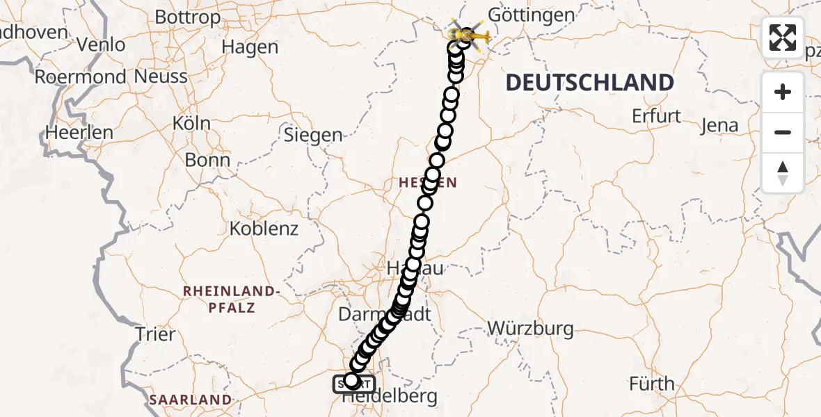Flugroute Rettungshubschrauber Ludwigshafen Accident Hospital - Kassel Flughafen, 29 September 2026, 06:51