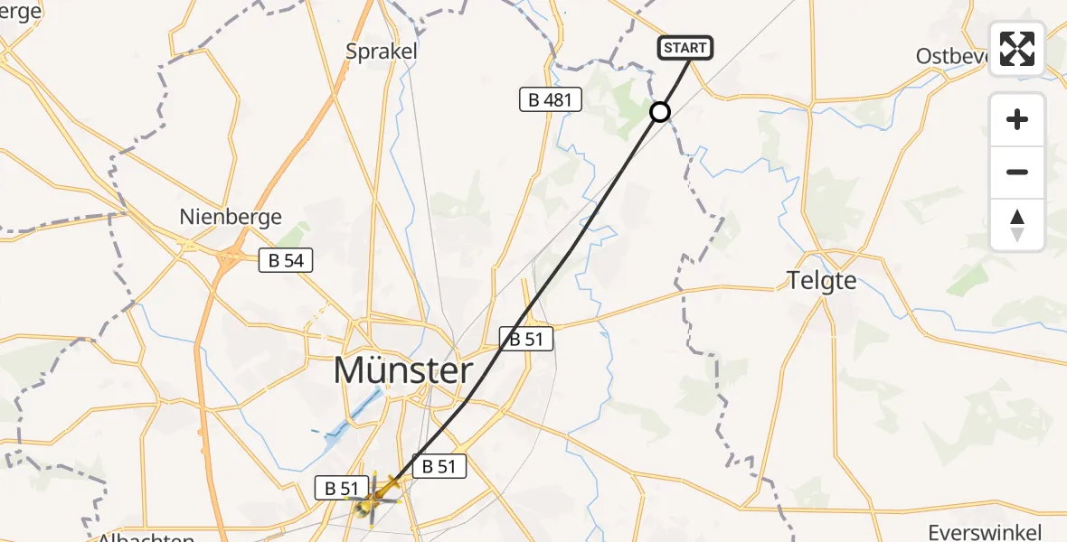 Flugroute Ambulanzhubschrauber Telgte - Münster, 29 September 2026, 06:53