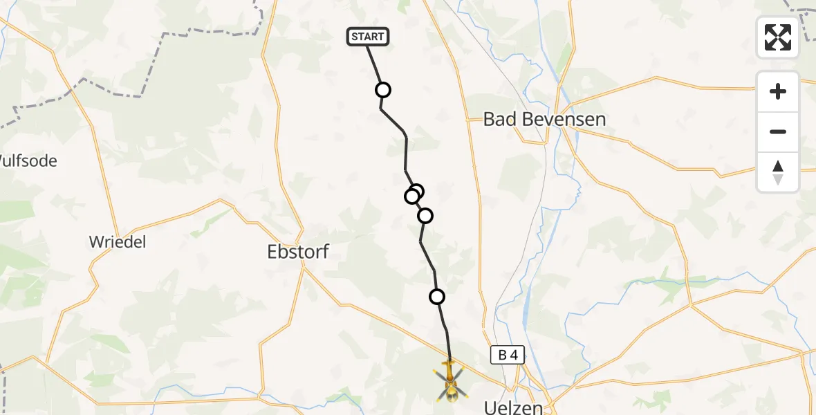 Flugroute Rettungshubschrauber Bienenbüttel - Uelzen, 29 September 2026, 06:55