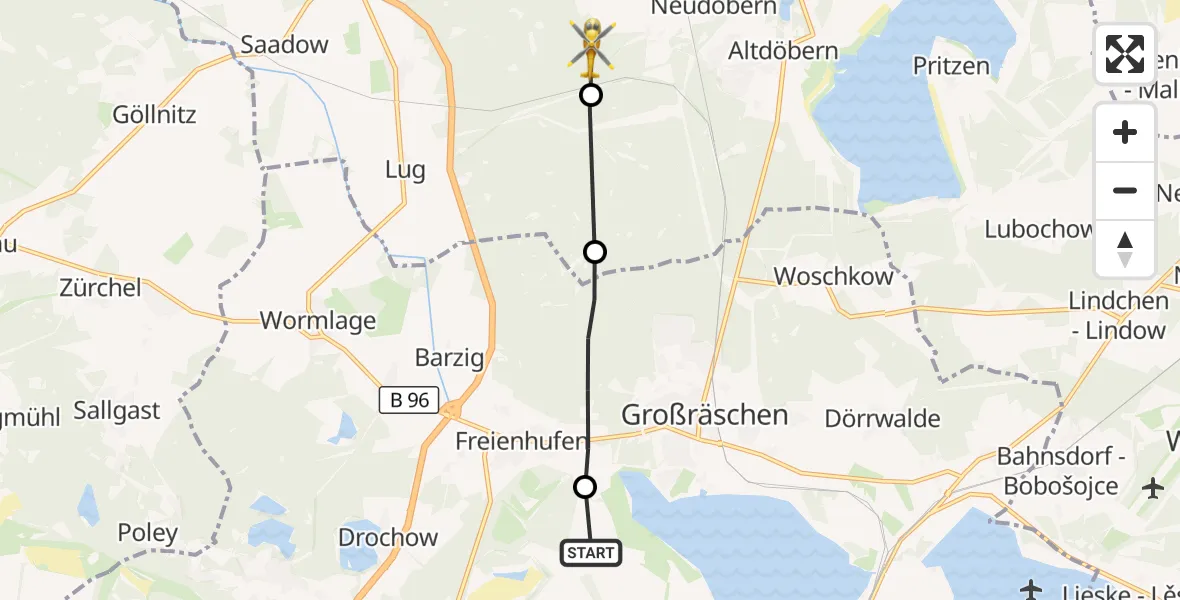 Flugroute Rettungshubschrauber Senftenberg - Luckaitztal, 29 September 2026, 06:56