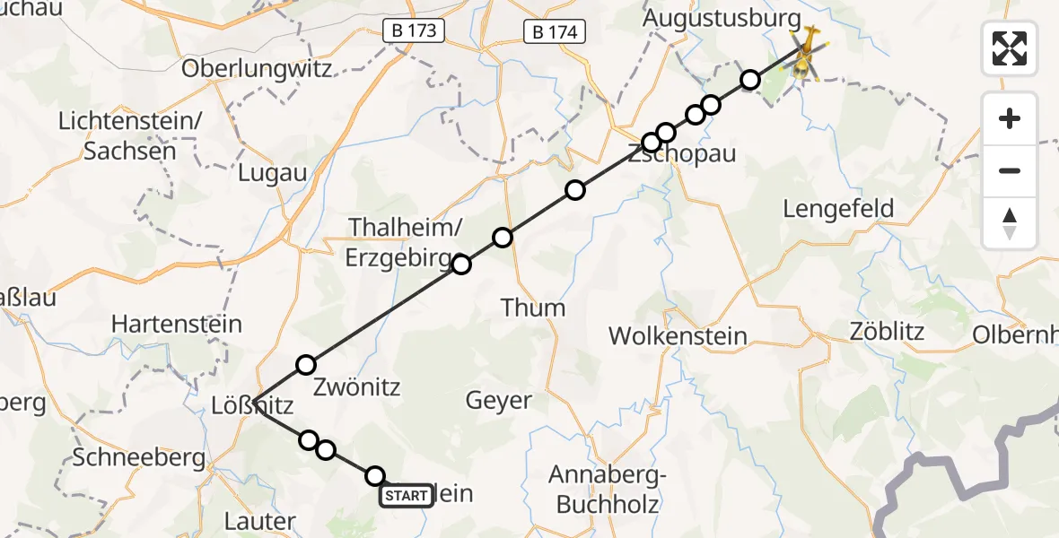 Flugroute Rettungshubschrauber Elterlein - Leubsdorf, 29 September 2026, 07:16