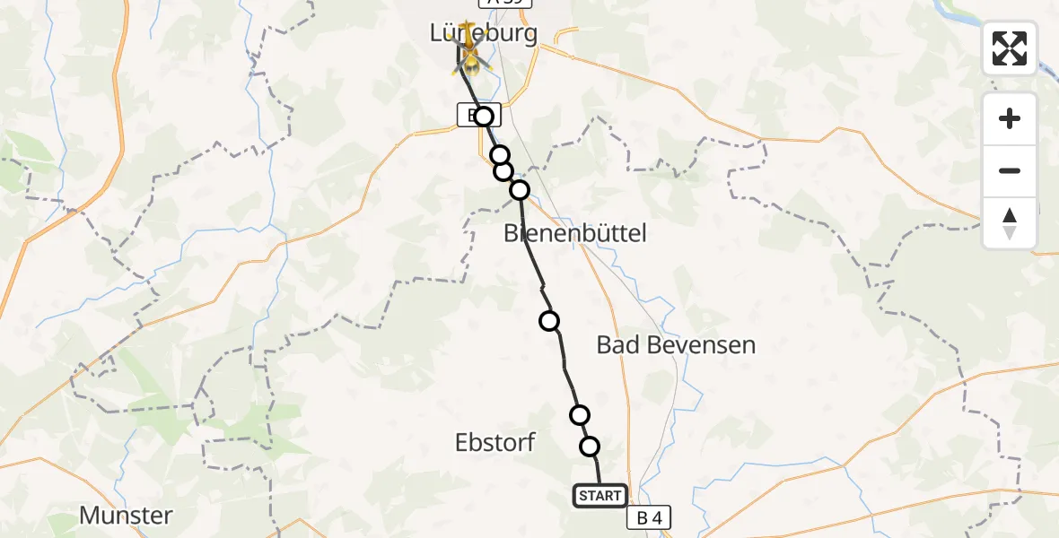 Flugroute Rettungshubschrauber Uelzen - Lüneburg, 29 September 2026, 07:24