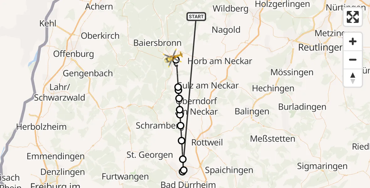 Flugroute Ambulanzhubschrauber Altensteig - Freudenstadt, 29 September 2026, 07:34