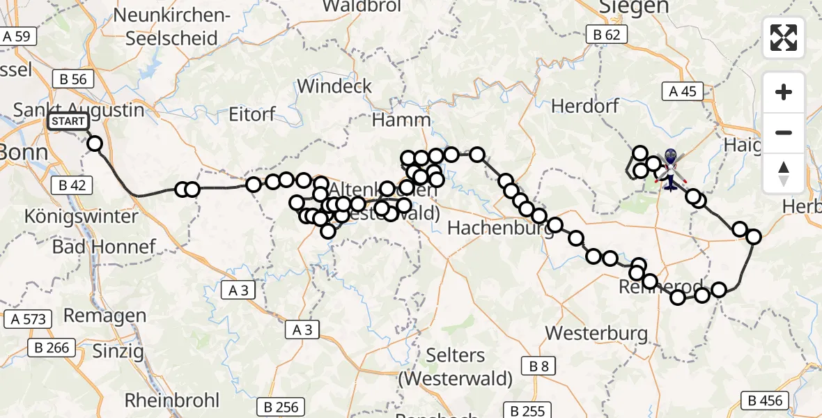 Flugroute Polizeihubschrauber Sankt Augustin - Siegerland Flughafen, 29 September 2026, 07:40