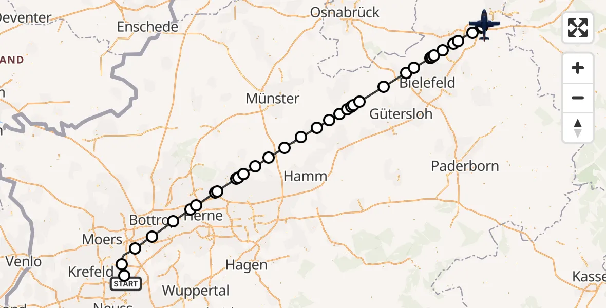 Flugroute Polizeiflugzeug Düsseldorf Flughafen - Porta Westfalica Flugplatz, 29 September 2026, 07:40