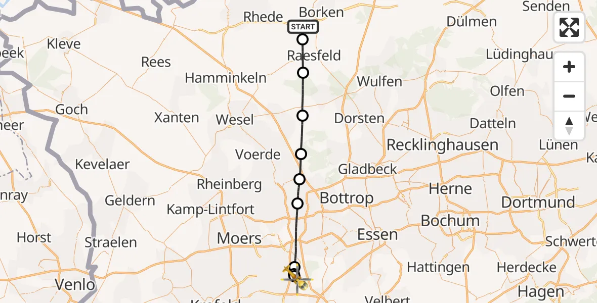 Flugroute Rettungshubschrauber Borken - Duisburg Air Rescue Hubschrauberlandeplatz (Christoph 9), 29 September 2026, 07:41