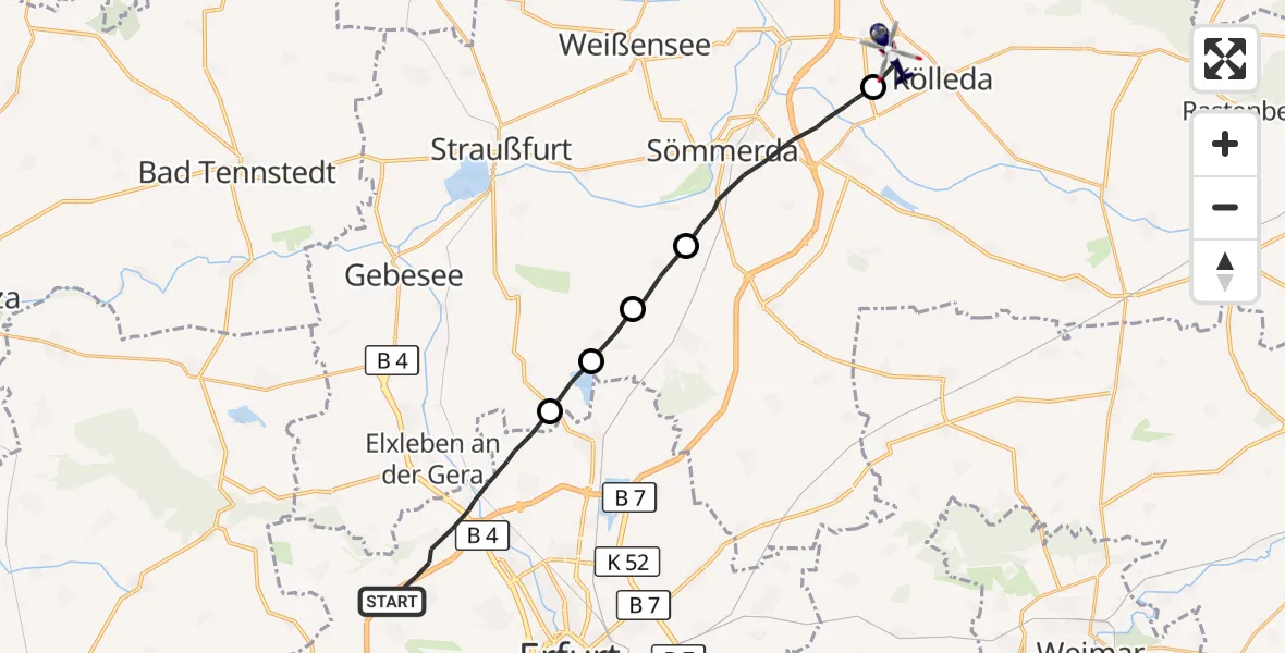 Flugroute Polizeihubschrauber Erfurt - Kölleda, 29 September 2026, 07:41