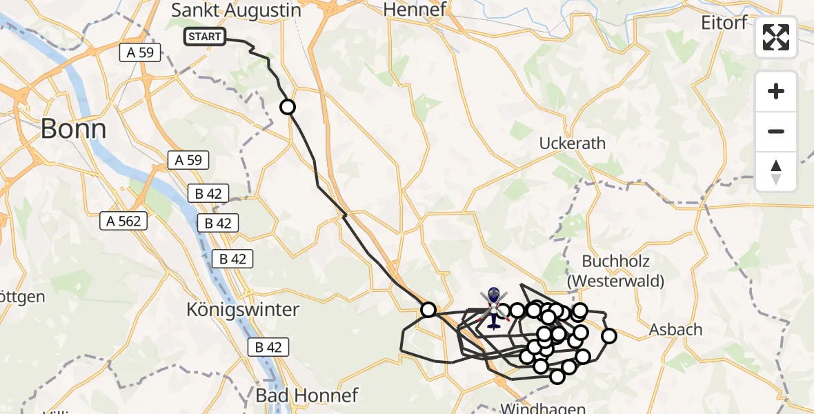 Flugroute Polizeihubschrauber Sankt Augustin - Königswinter, 29 September 2026, 07:48