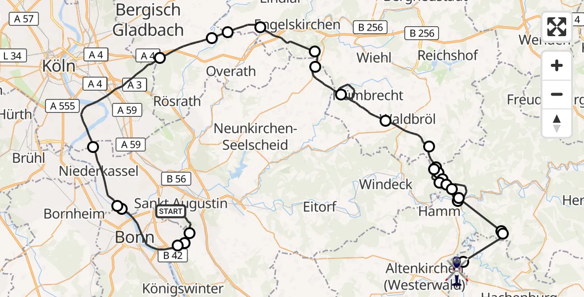 Flugroute Polizeihubschrauber Sankt Augustin - Ingelbach, 29 September 2026, 07:48