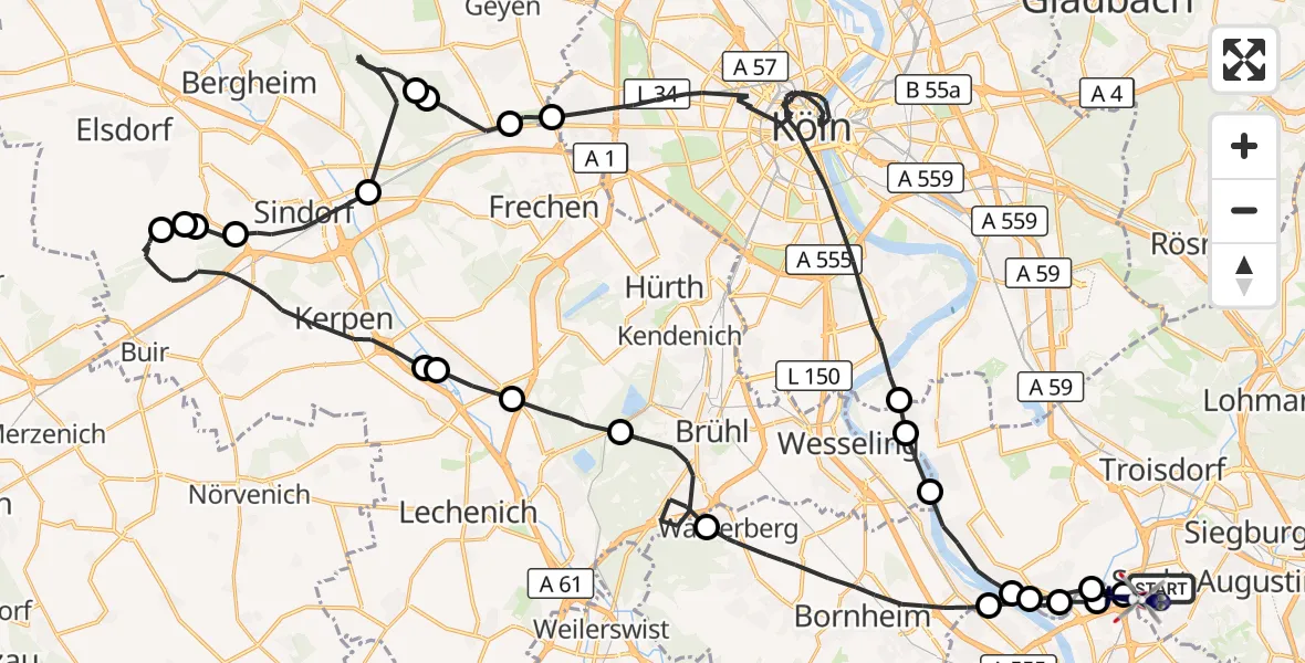 Flugroute Polizeihubschrauber Sankt Augustin - Sankt Augustin, 29 September 2026, 07:49
