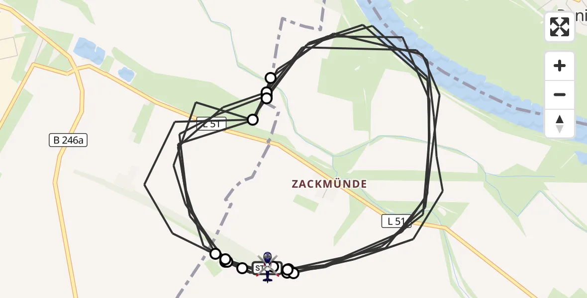 Flugroute Polizeihubschrauber Schönebeck-Zackmünde Flugplatz - Schönebeck-Zackmünde Flugplatz, 29 September 2026, 07:50