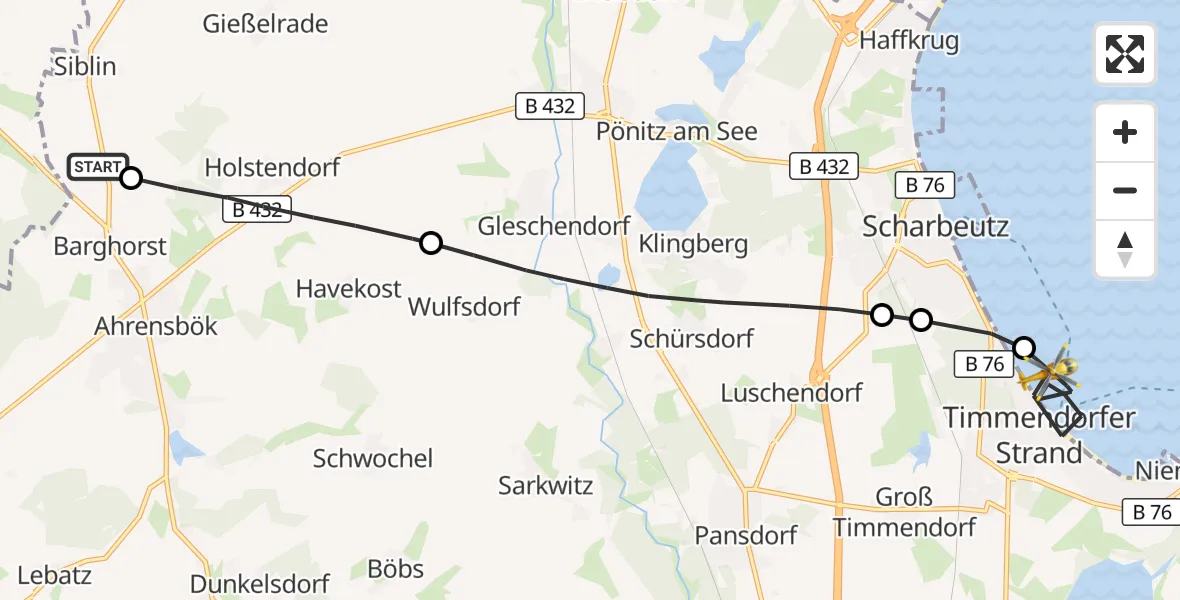 Flugroute Rettungshubschrauber Christoph 12 Luftrettungszentrum - Timmendorfer Strand, 29 September 2026, 07:50