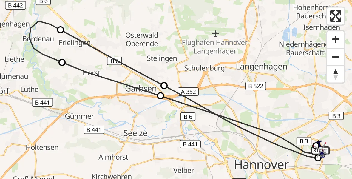 Flugroute Polizeihubschrauber Hannover Luftrettung Hubschrauberlandeplatz (Christoph 4) - Hannover Luftrettung Hubschrauberlandeplatz (Christoph 4), 29 September 2026, 07:51