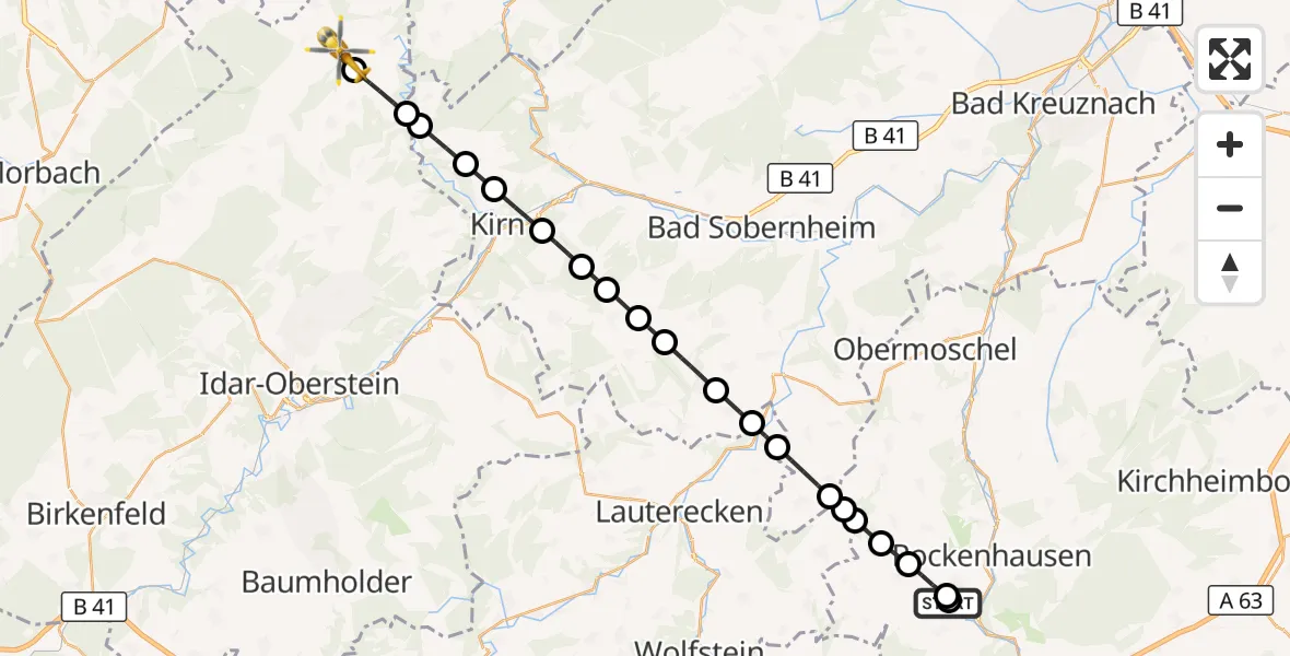 Flugroute Rettungshubschrauber Rockenhausen - Rhaunen, 29 September 2026, 07:54