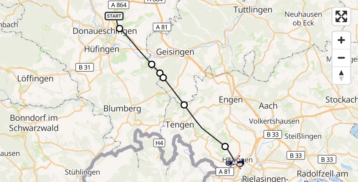 Flugroute Polizeihubschrauber Donaueschingen-Villingen Flugplatz - Hilzingen, 29 September 2026, 07:54
