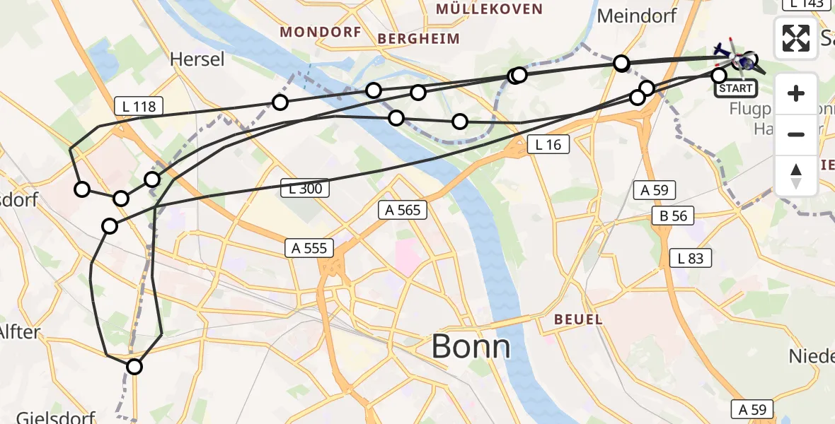 Flugroute Polizeihubschrauber Bonn-Hangelar Flugplatz - Sankt Augustin, 29 September 2026, 07:55